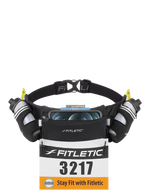 Fitletic Hydra 16 black hydration belt with race bib number 3217 and phone storage