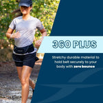 Female runner wearing Fitletic 360 Plus black belt while running on trail path
