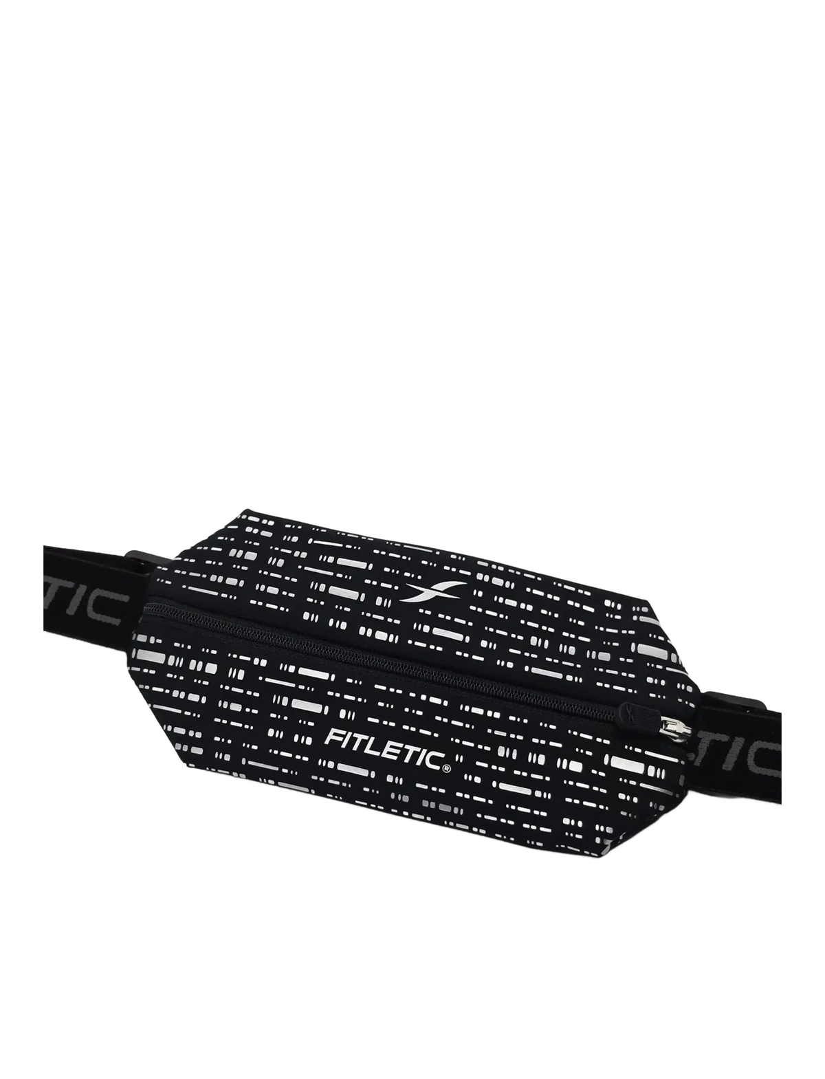 Fitletic Race II Number Belt in Morse colorway shown at angle highlighting dual zipper pocket design