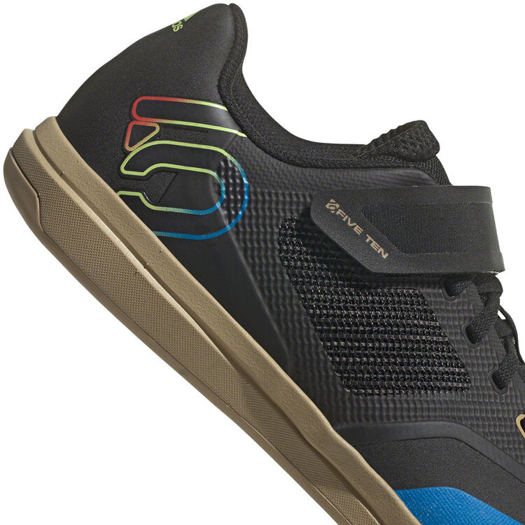 Five Ten Hellcat Pro MTB shoe in black with rainbow logo and lime accents