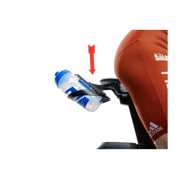 Fizik Aeris Link Cage Mount installation demonstration with red arrow indicating downward insertion direction