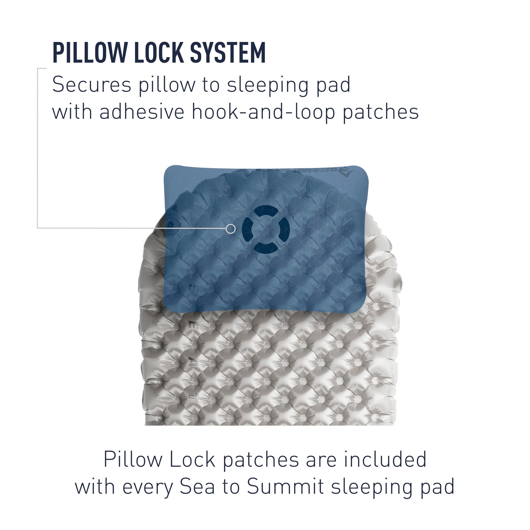 Sea to Summit navy blue inflatable camping pillow with pillow lock system