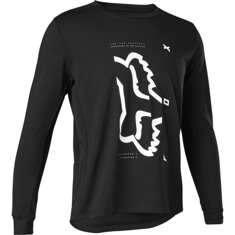 Fox Racing Youth Ranger long sleeve mountain bike jersey in black with white logo graphic