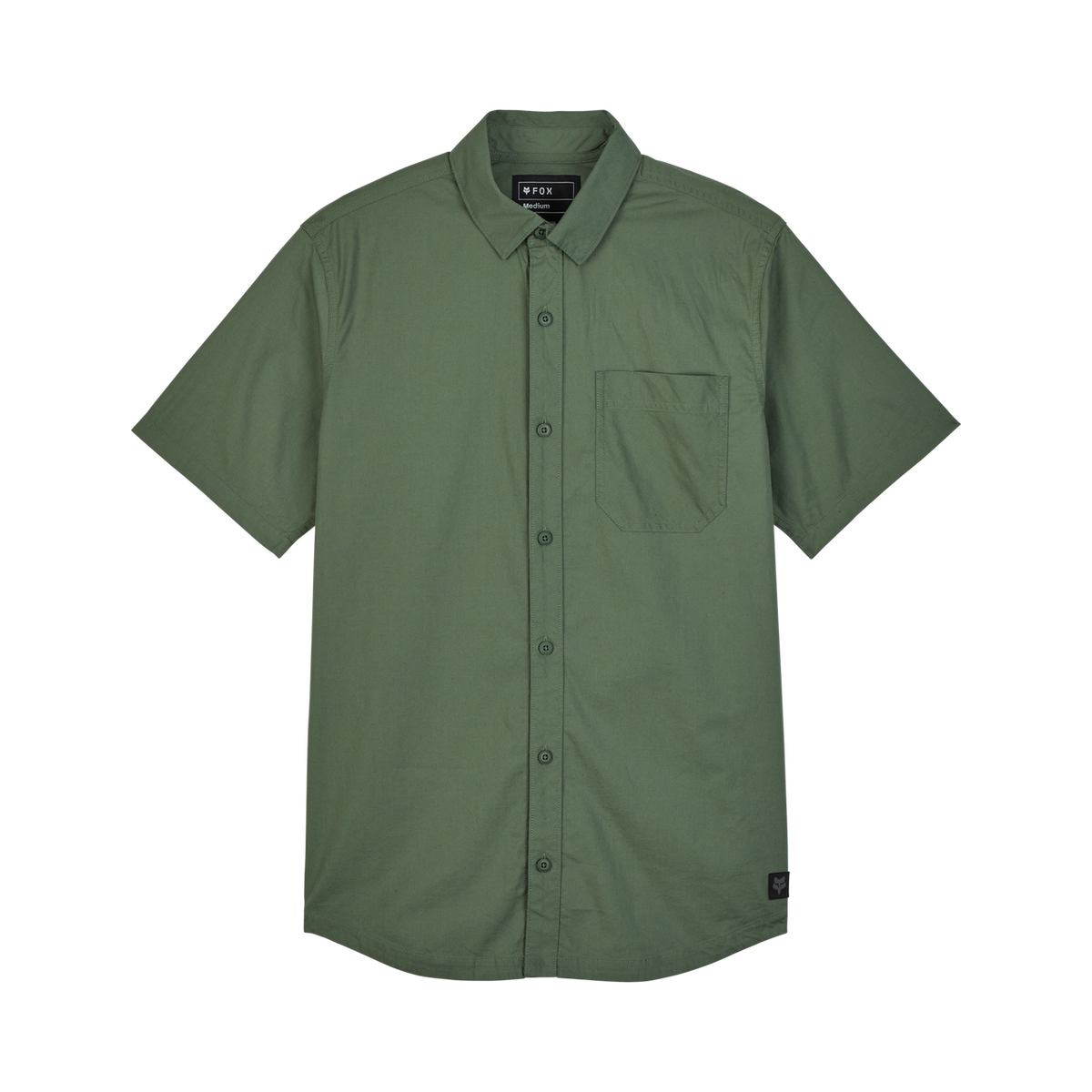 Fox Racing Roger SS Woven short-sleeve button-up shirt in olive green with chest pocket