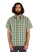 Marmot Men's Eldridge Short-Sleeve Shirt in Winter Moss plaid pattern on model