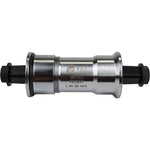 Silver threaded bicycle bottom bracket with black plastic end caps and YST branding
