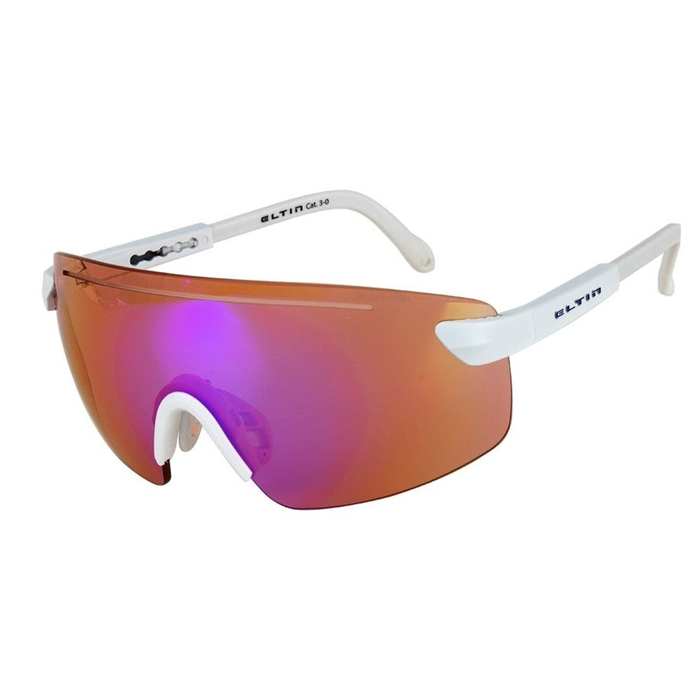Eltin Nexum sports sunglasses with white frame and orange-purple mirrored lens