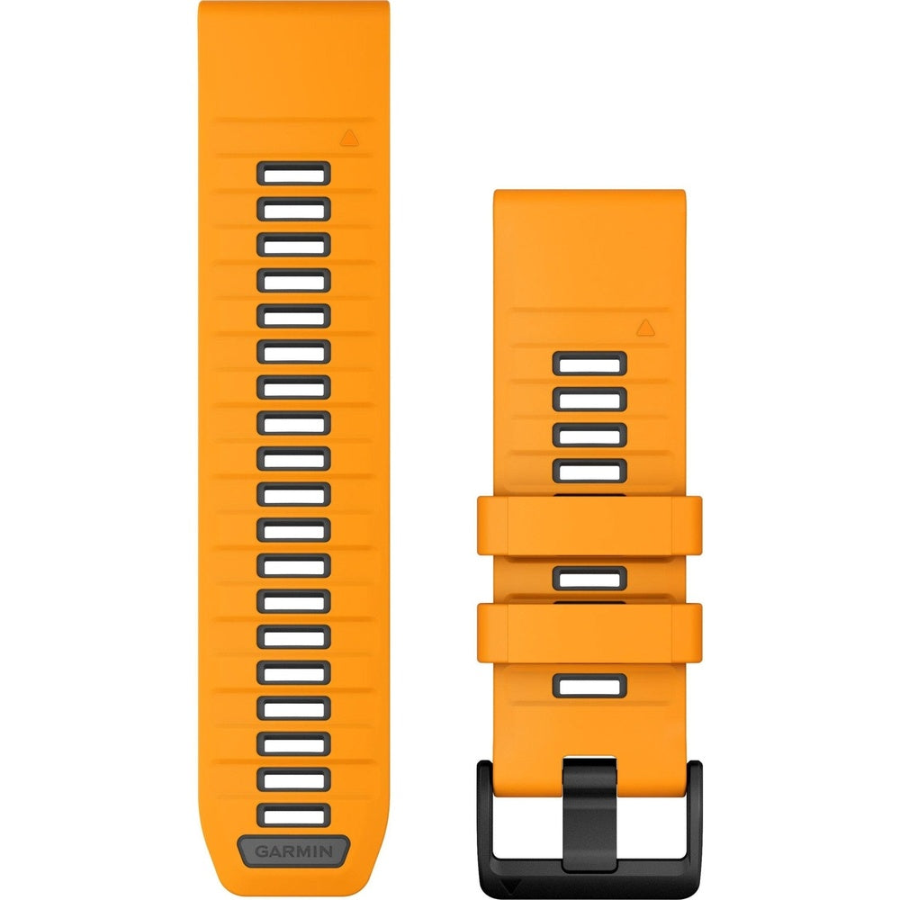 Garmin QuickFit 26 watch band in spark orange silicone with black buckle