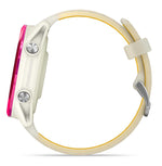 Garmin Forerunner smartwatch in whitestone color with silicone band, side profile view