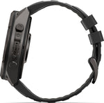 Garmin Fenix 9 Pro side profile view showing button layout and black silicone band