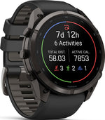 Garmin Fenix 9 Pro smartwatch displaying activity summary with distance and calorie metrics