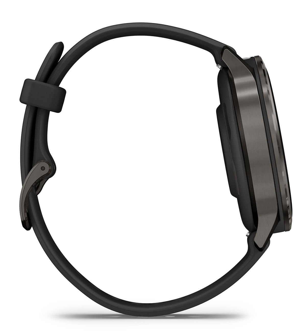 Garmin Venu 4 smartwatch with slate gray case and black silicone band