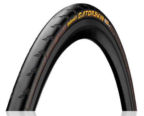 Continental Gatorskin bicycle tire in black with orange branding and tread pattern
