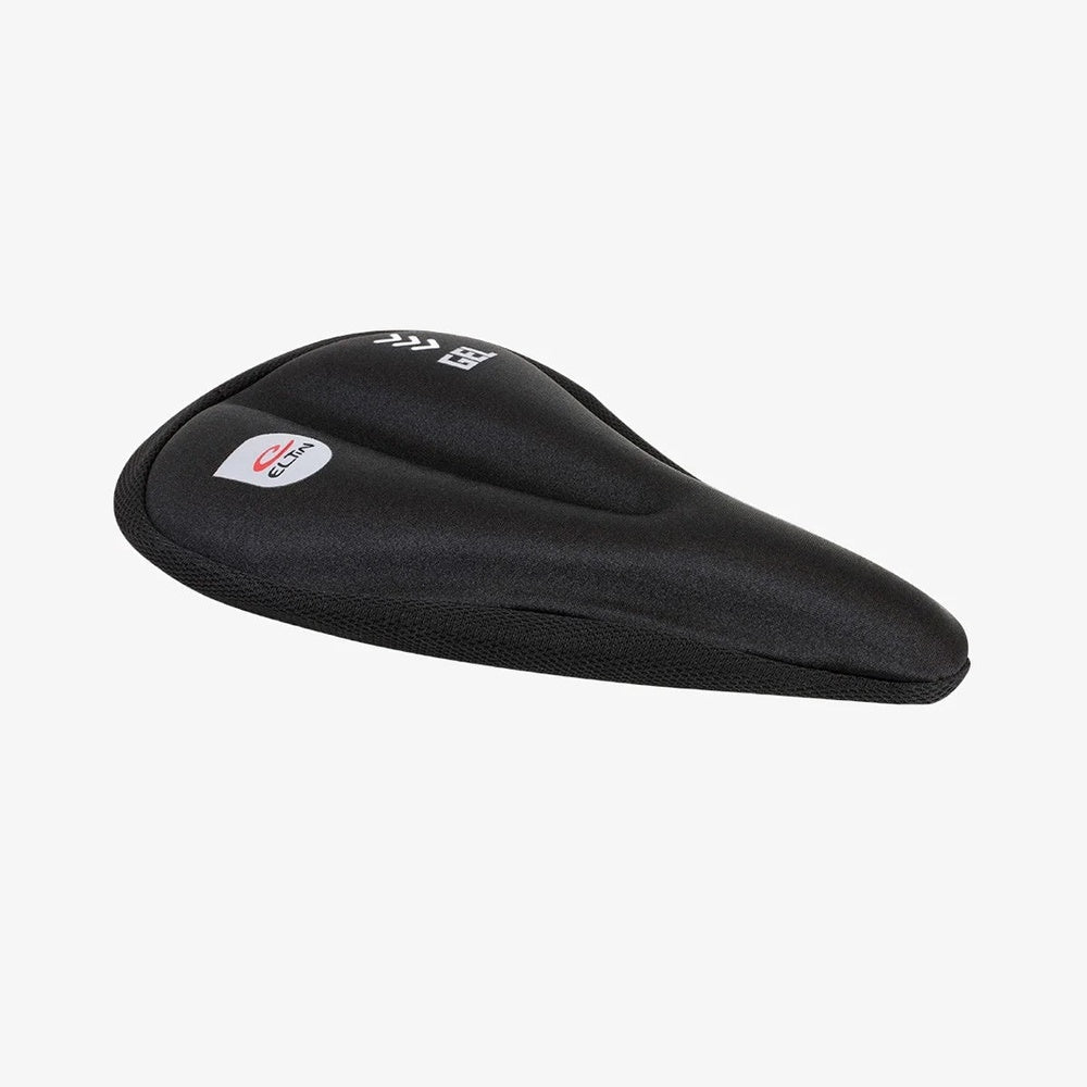 Black ELTIN gel adjustable saddle cover with padded cushioning for bicycle comfort