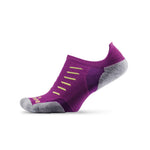 Experia No Show Tab running sock in vibrant magenta purple with gray heel and toe