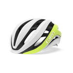 Giro Aether MIPS road cycling helmet in matte white with citron yellow accent stripe