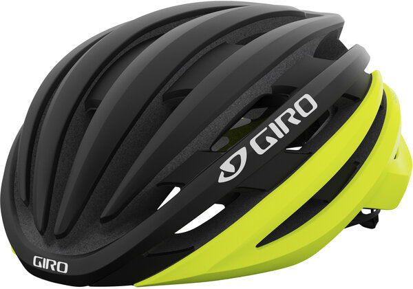 Giro Cinder MIPS cycling helmet in matte black and citron yellow colorway