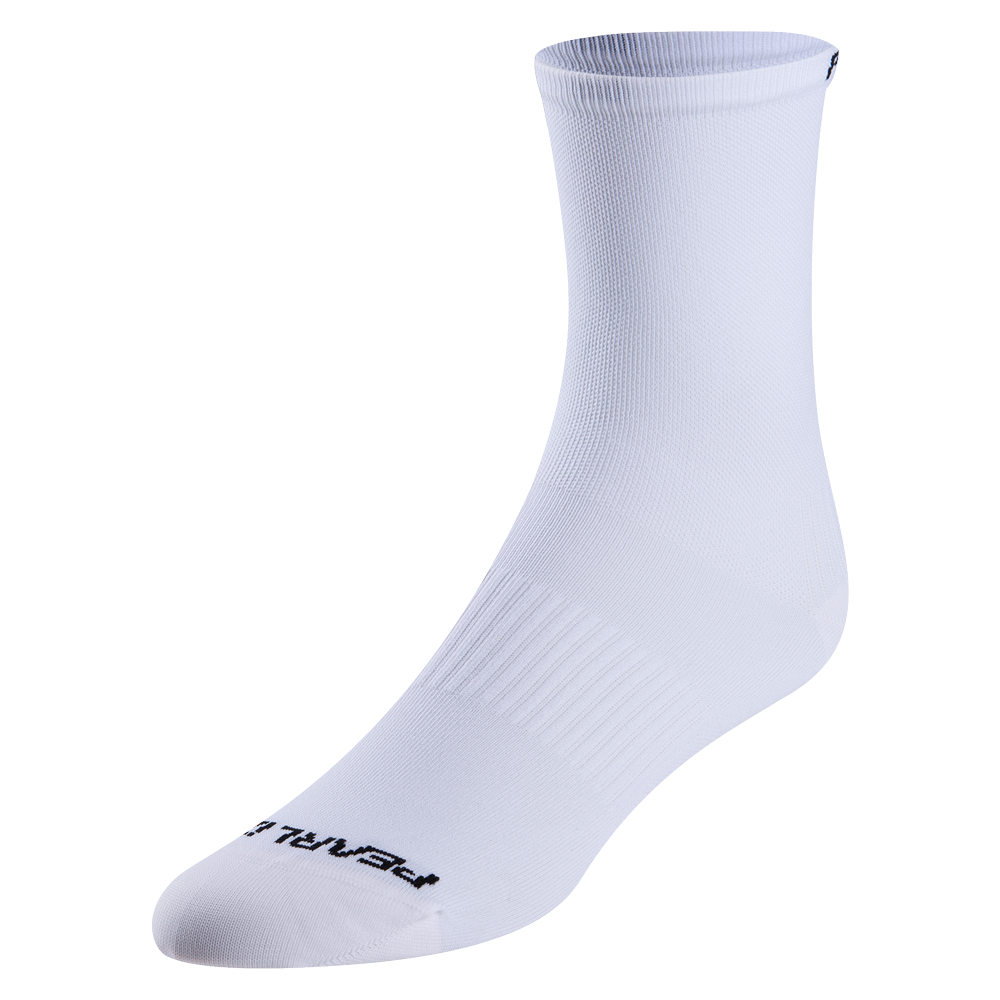 Pearl Izumi white athletic sock with ribbed texture on clean background