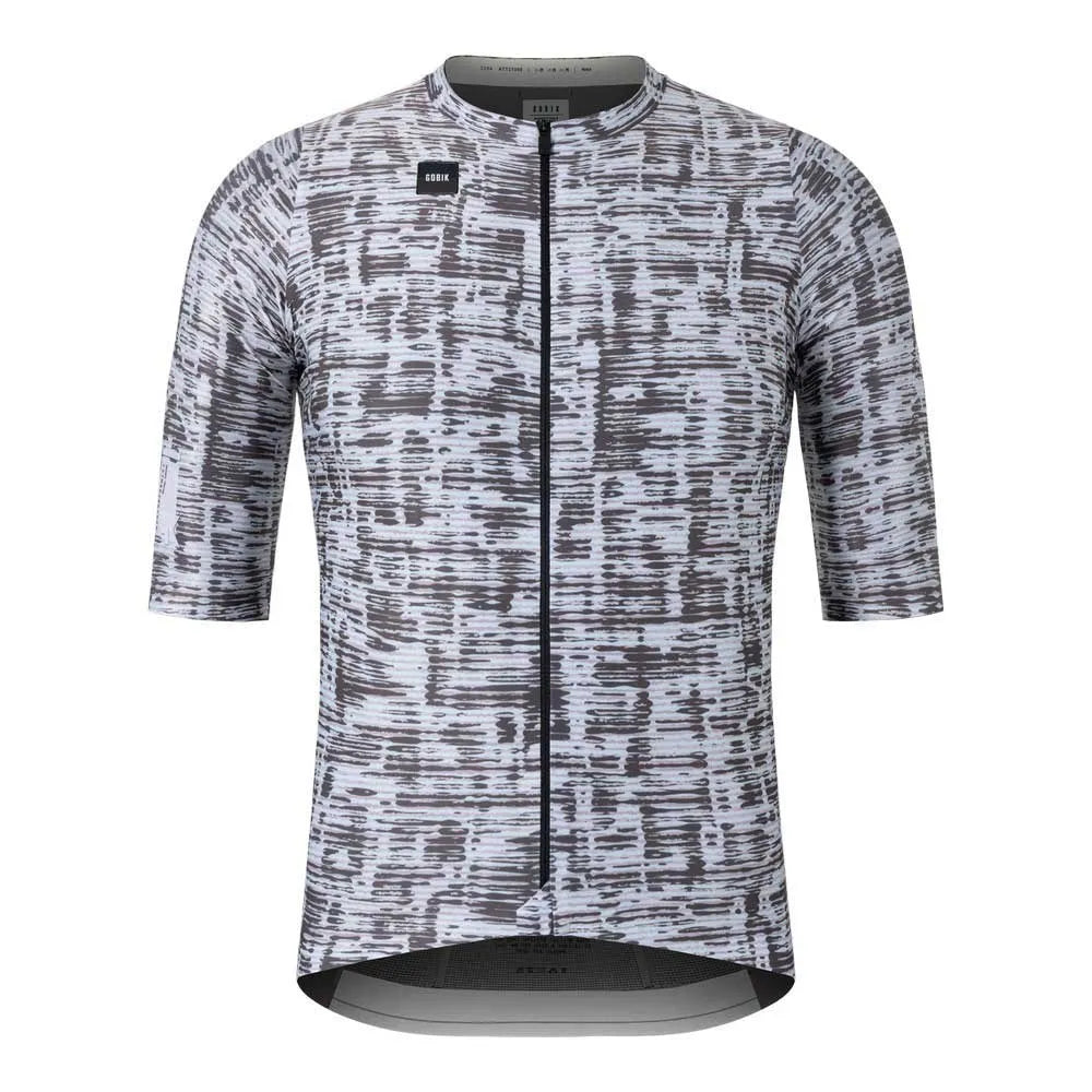 Gobik Miami TOVR Grey cycling jersey with abstract pattern and full zip