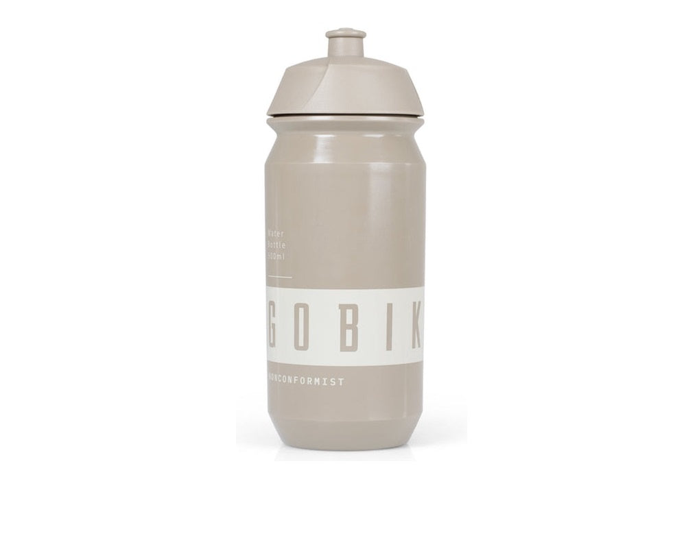 Gobik Shiva water bottle in beige/dill color with brand logo on clean background