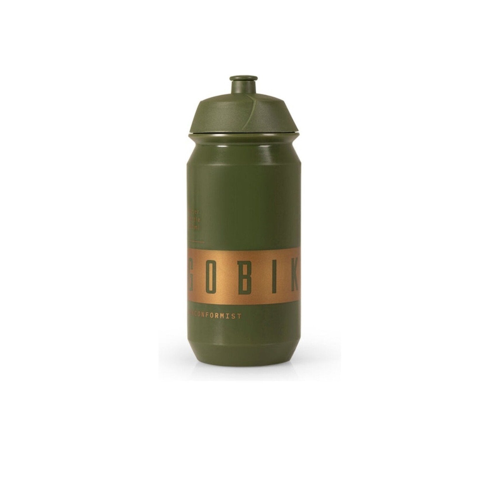 Gobik Shiva water bottle in olive dill green with orange brand stripe