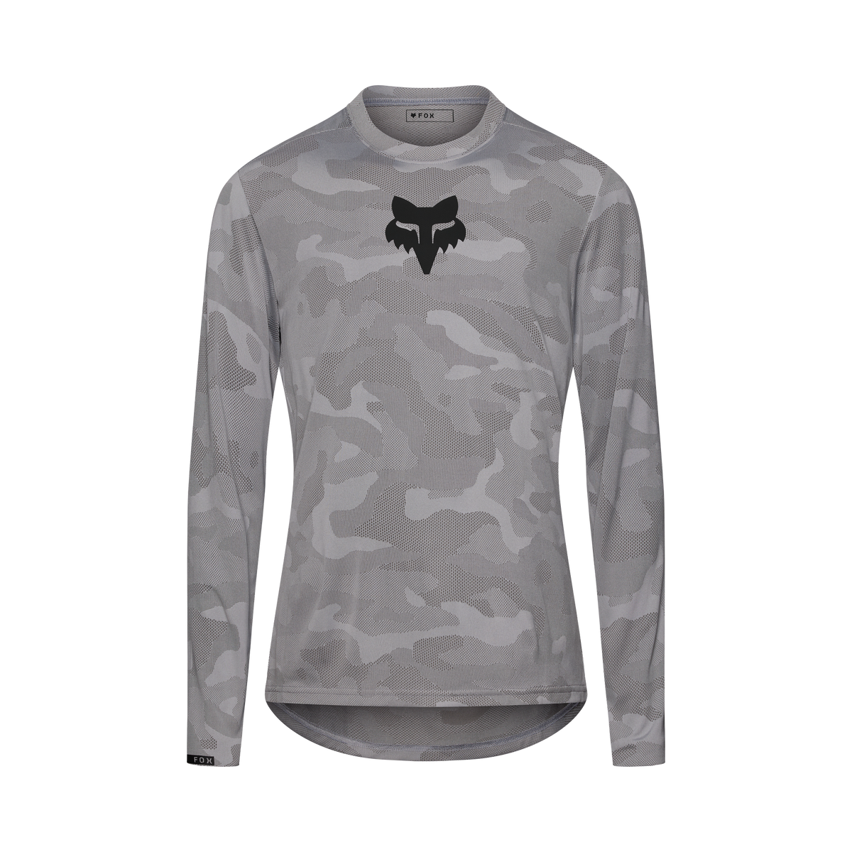 Fox Ranger Long Sleeve Jersey in gray camouflage pattern with black Fox logo on chest