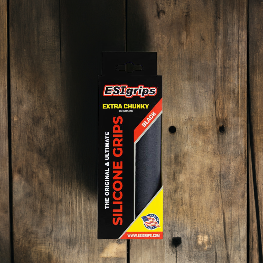 ESI Grips Extra Chunky silicone bike grips in black packaging