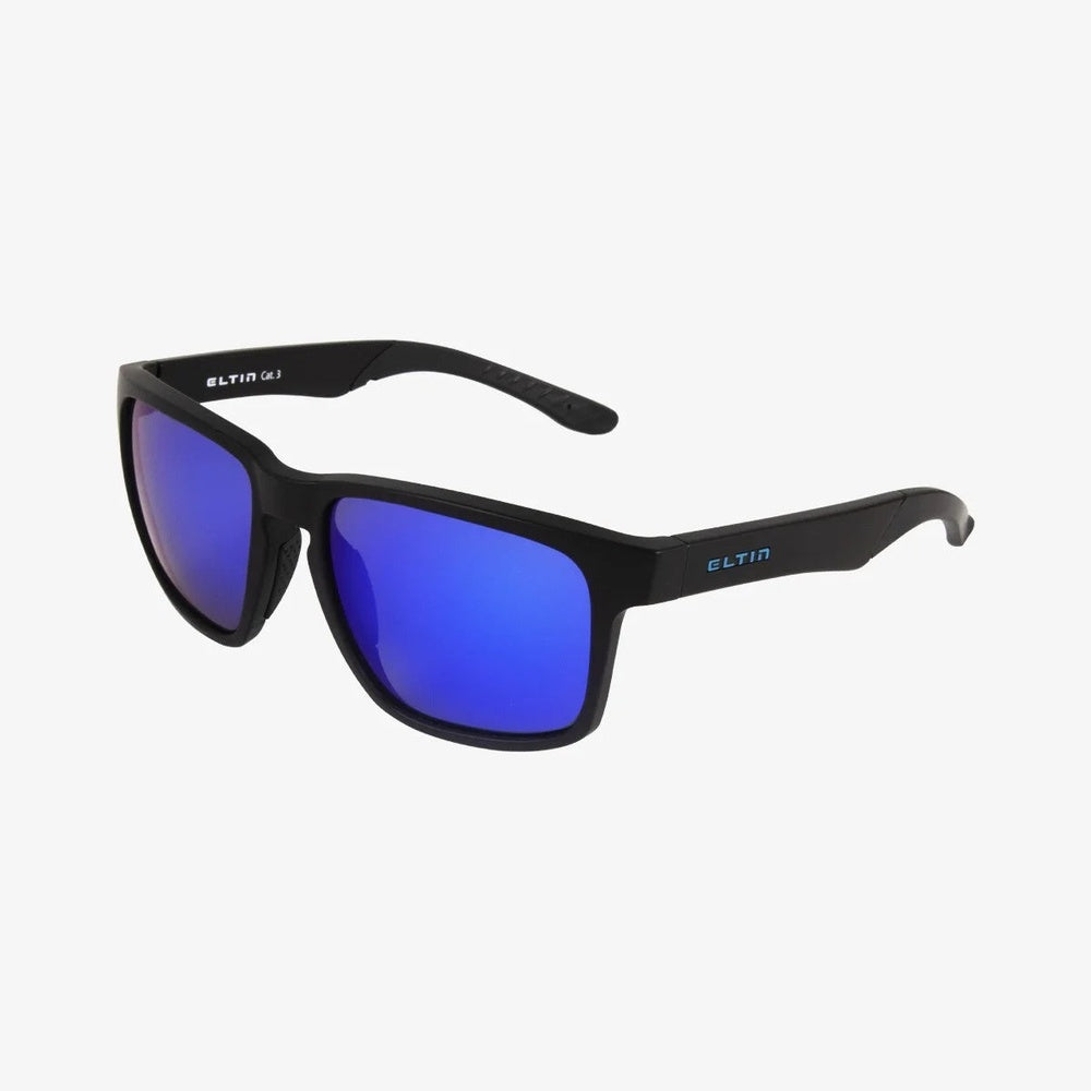 Eltin Grant sunglasses with matte black frame and blue mirrored lenses