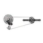 SRAM XX Eagle Transmission AXS drivetrain components with rear derailleur, cassette, and crankset