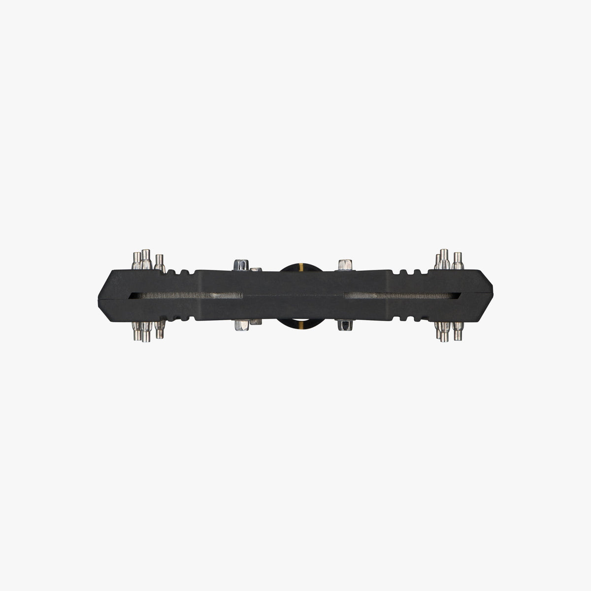 Shimano Saint PD-G8040 pedal viewed from narrow end showing traction pins and spindle