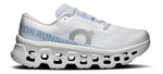 On Cloudmonster 3 running shoes in white and frost colorway with distinctive CloudTec sole