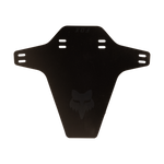 Fox Racing Mudguard in black with Fox logo and mounting holes on clean white background