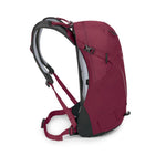 Osprey Hikelite 18 hiking backpack in burgundy red with shoulder straps and waist belt