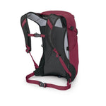 Osprey Hikelite 18 backpack in burgundy red showing back panel and straps
