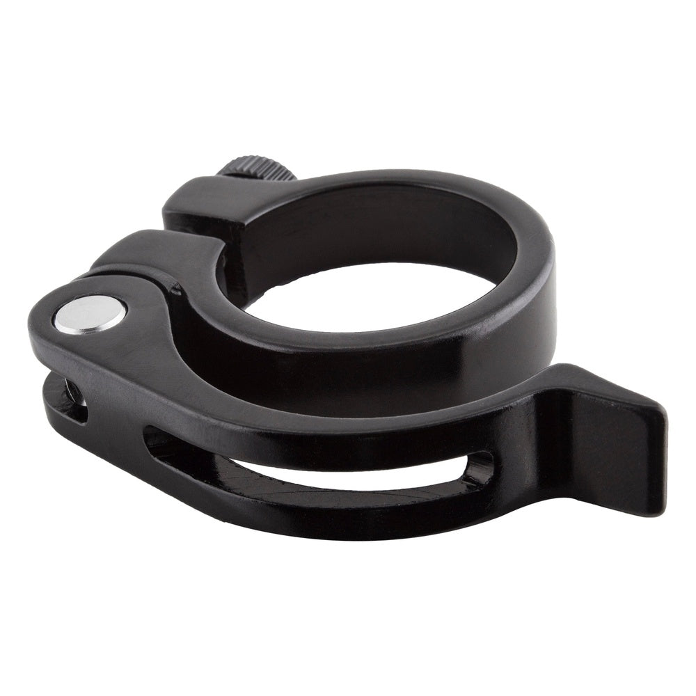 Black Sunlite seatpost clamp with quick-release lever and safety locking mechanism