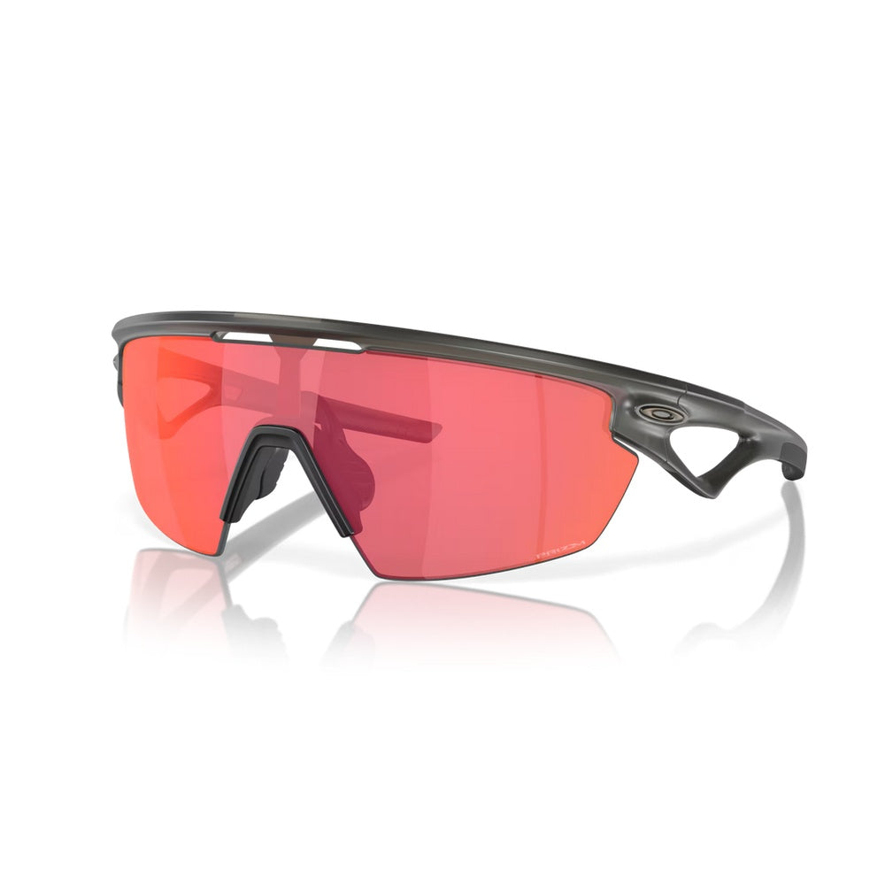 Oakley Sphaera sunglasses with matte grey smoke frame and red prizm lenses