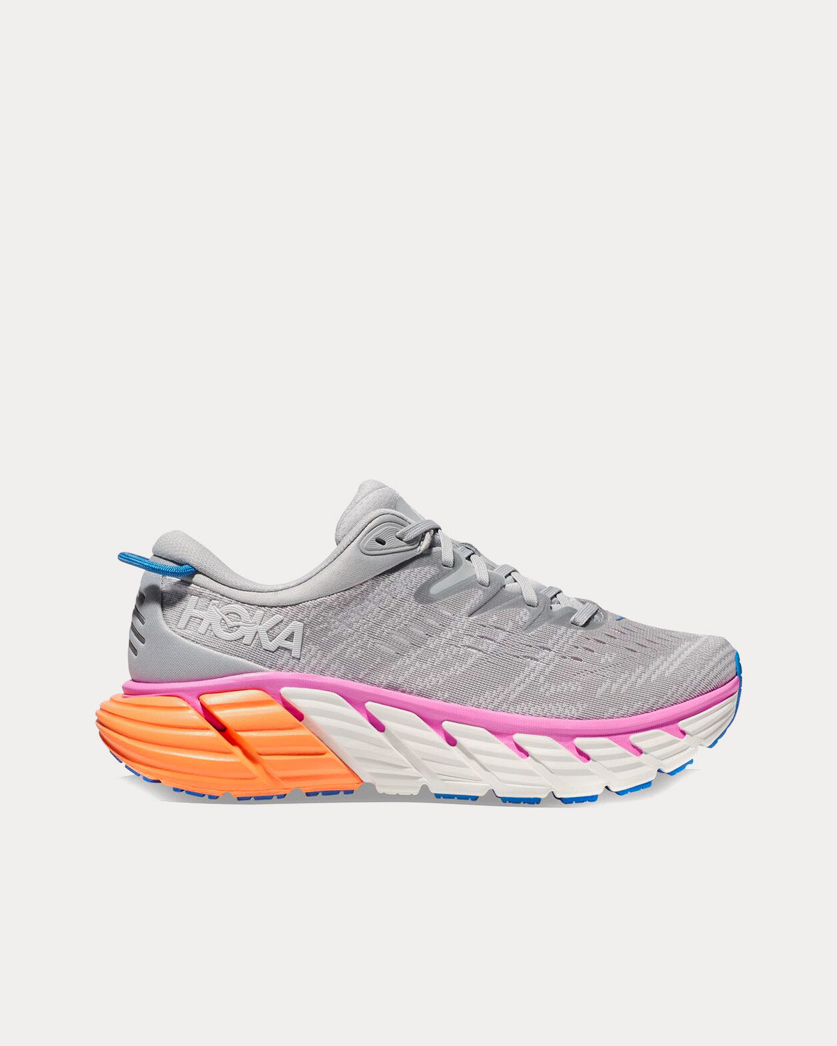 Hoka Gaviota 4 women's running shoe in Harbor Mist/Nimbus Cloud colorway with vibrant midsole