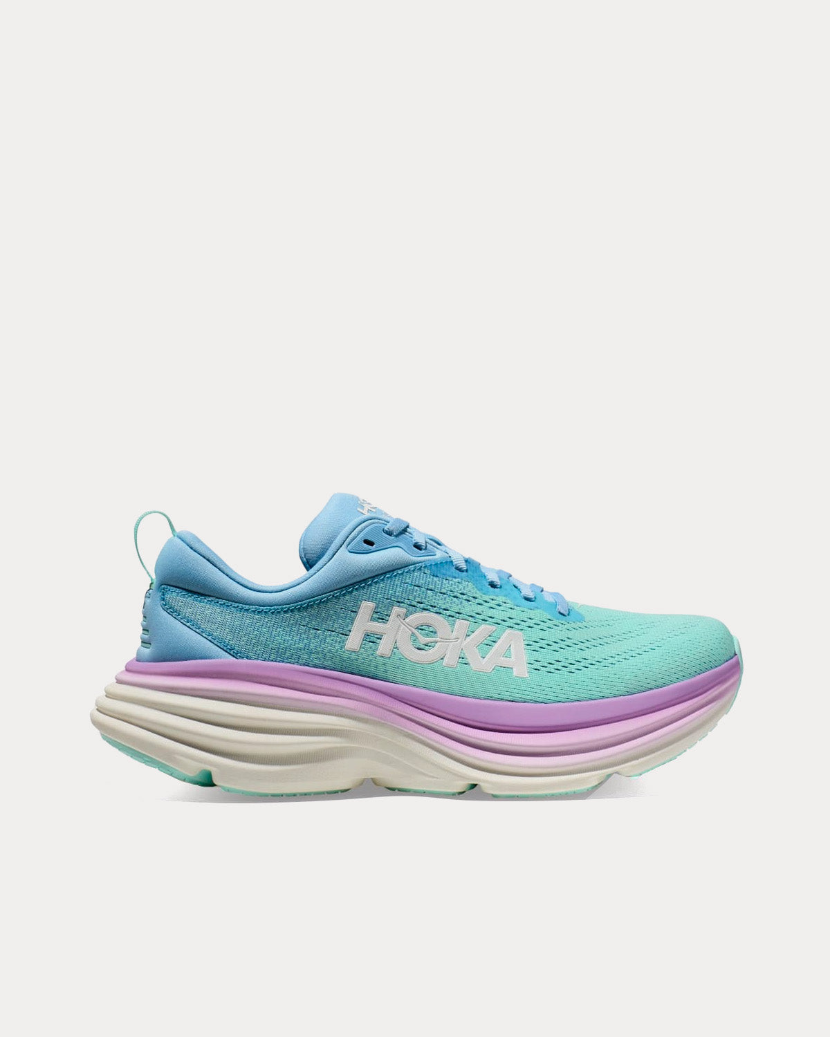 HOKA Bondi 8 women's running shoe in airy blue gradient colorway