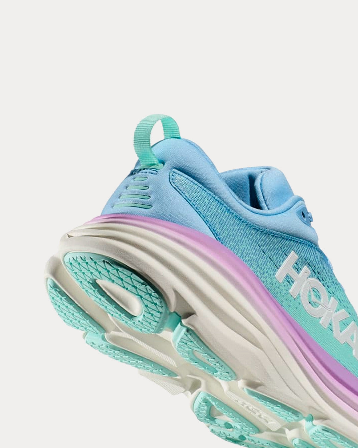 Hoka Bondi 8 women's running shoe in airy blue with mint accents