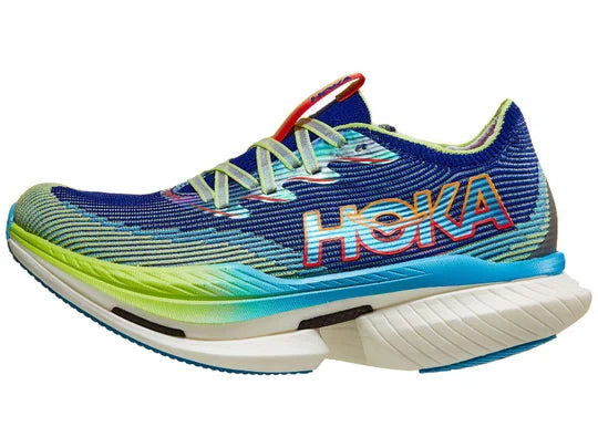 HOKA Cielo X1 running shoe in evening sky blue with lime green gradient