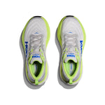 HOKA Bondi 8 men's running shoes in light gray with lime green accents