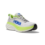 HOKA Bondi 8 running shoe in light gray and lime green colorway