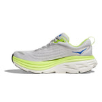 Hoka Bondi 8 men's running shoe in stardust gray with lime green accents