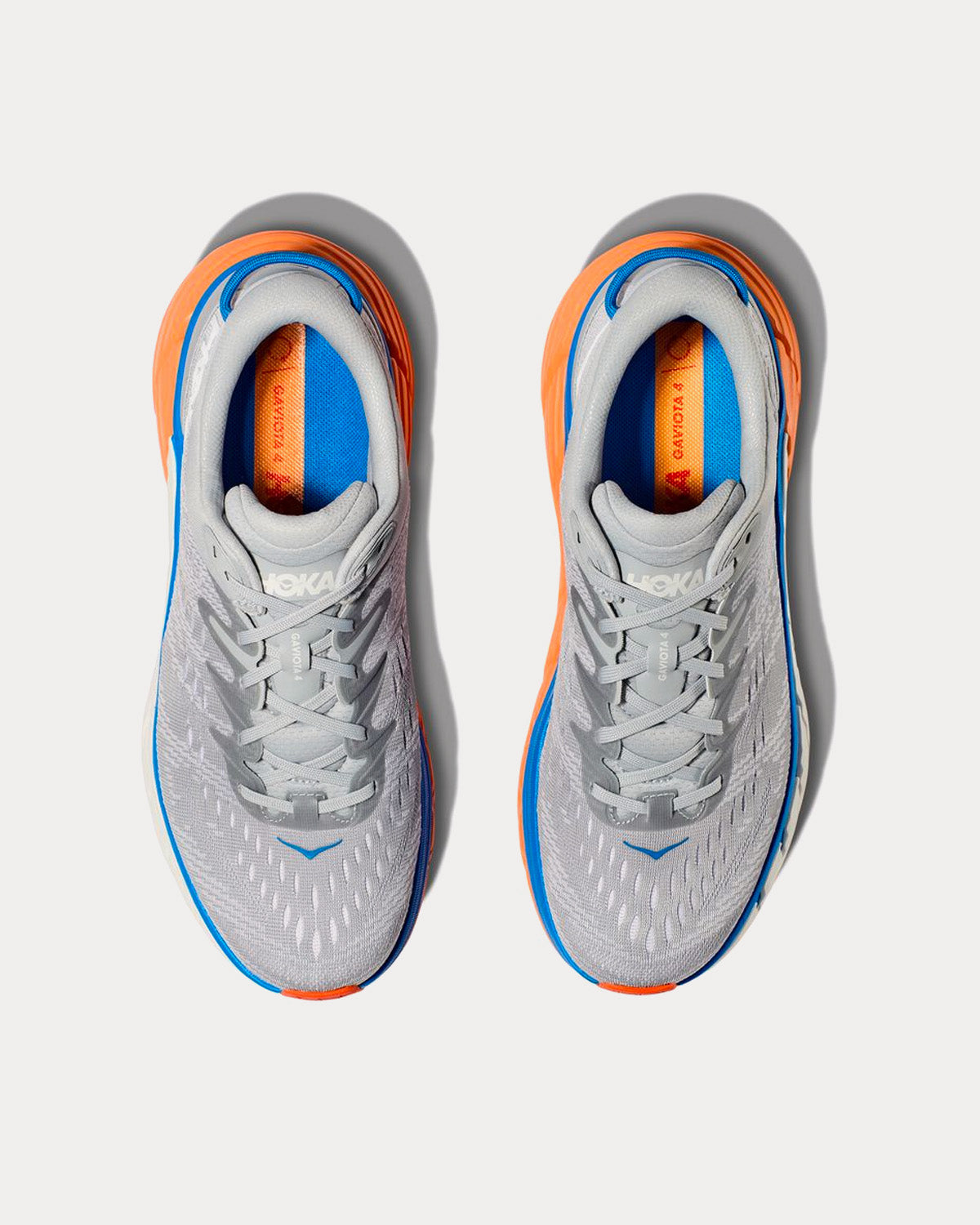 HOKA Gaviota 4 men's running shoes in Harbor Mist colorway with blue orange trim