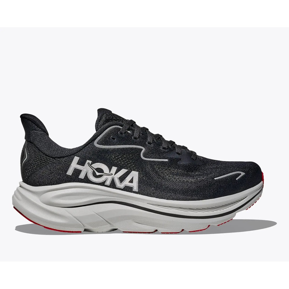 Hoka Clifton 10 men's running shoe in black and white colorway