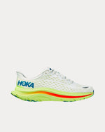 Hoka Kawana running shoes in Blanc De Blanc Butterfly colorway with white upper and neon accents