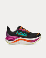 Hoka Skyward X women's running shoe in black with electric aqua branding and colorful sole