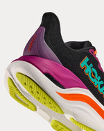 Hoka Skyward X women's running shoe in black with electric aqua accents