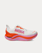 Hoka Skyward X women's running shoe in frost white with lupine pink and orange details