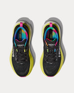 HOKA Bondi 8 women's running shoes in black with bright citrus yellow sole